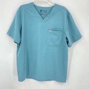 Figs Technical Collection Green Scrub Top Short Sleeve V Neck Sz L STAIN